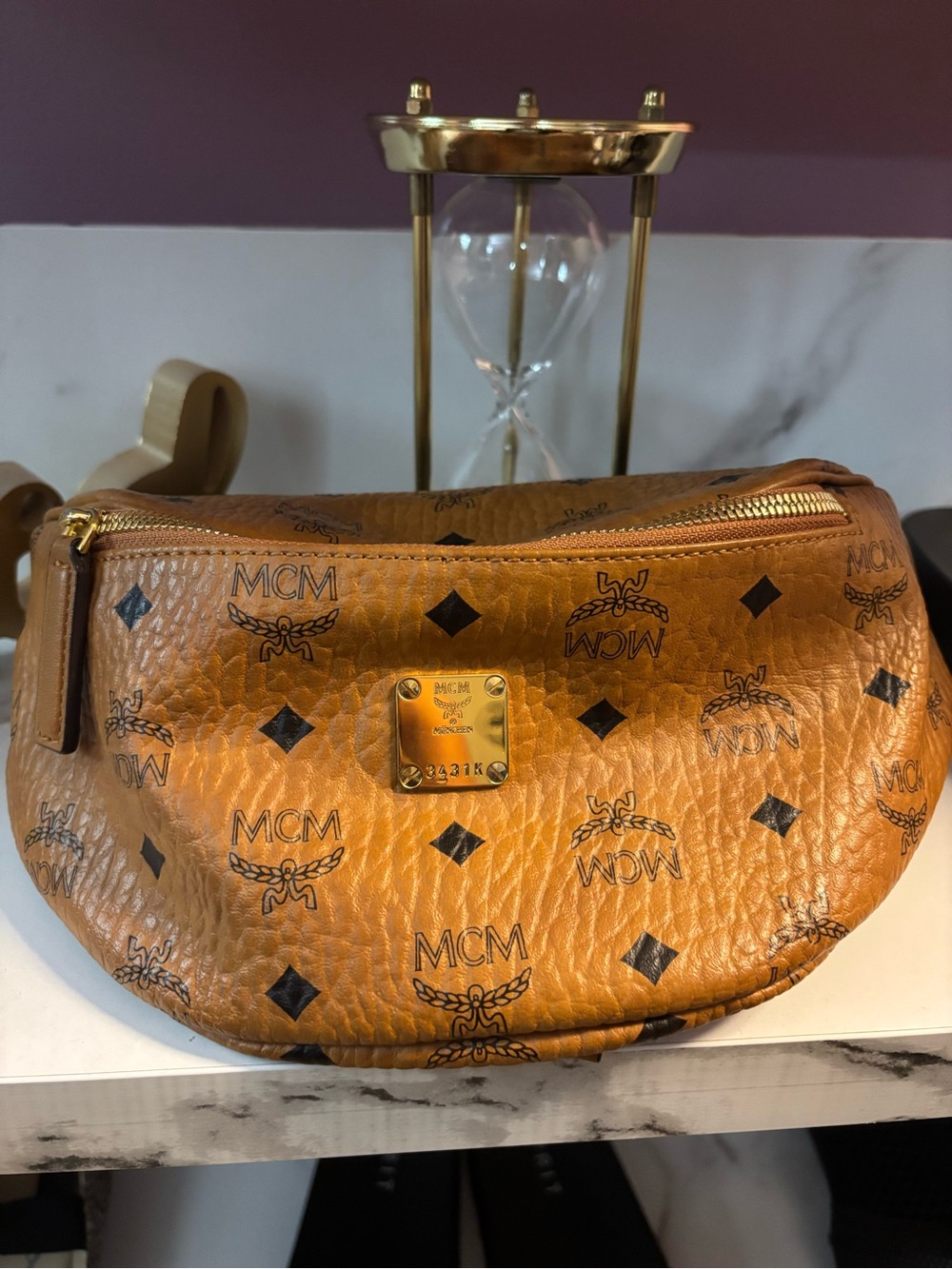 MCM Cognac Visetos Monogram Mini Belt Bag